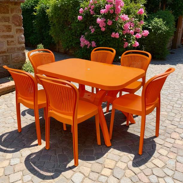 TrendyLivings Strong and Durable 6 Seater Dining Table Set for Home Garden Cafeteria Plastic 6 Seater Dining Set