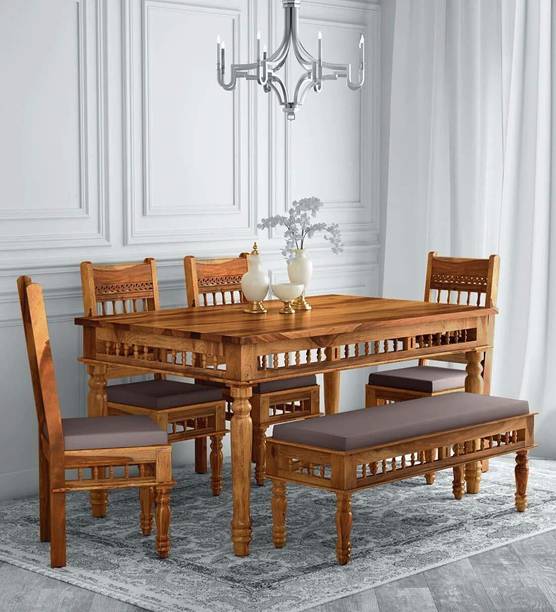 Furnisquare Sheesham Wood 6 Seater Dining Table Set for Home Kitchen Dining Room Furniture Solid Wood 6 Seater Dining Set