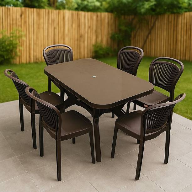 TrendyLivings Strong and Durable 6 Seater Dining Table Set for Home Garden Cafeteria Plastic 6 Seater Dining Set