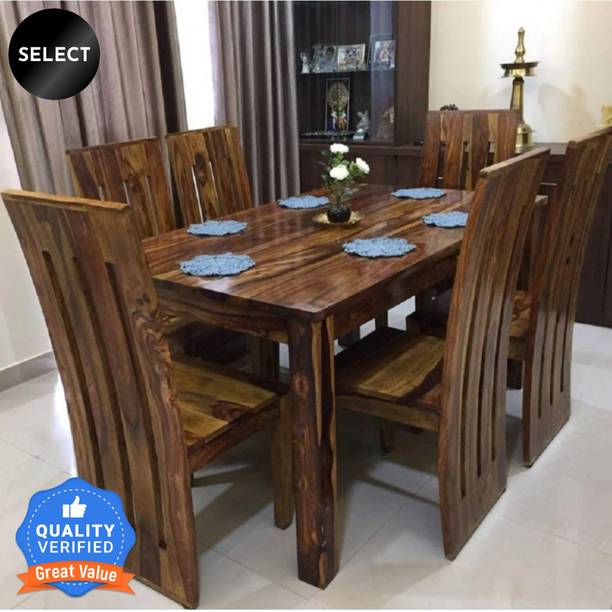 Taskwood Furniture Solid Wood Sheesham Wood 6 Seater Dining Table With 6 Chairs For Dining Room Solid Wood 6 Seater Dining Set