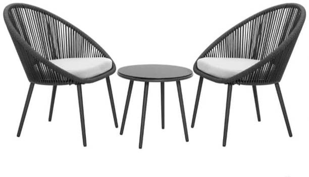 SE FURNITURE Outdoor Seating Set – 2 Lounge Chairs and Glass Coffee Table for Balcony Metal 2 Seater Dining Set