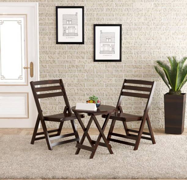 FLIPWOOD Folding 2 Chairs with Table for Outdoor Balcony Cafe Solid Wood 2 Seater Dining Set