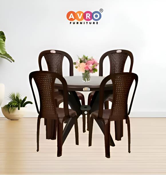 AVRO Alfa Round Table with Fantasy Armless Chair Plastic 4 Seater Dining Set