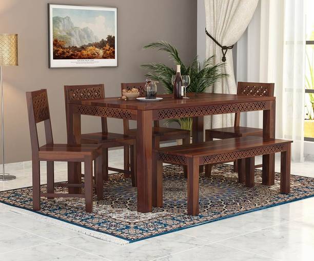 DRYLC FURNITURE Solid Sheesham Wood CNC Design Six Seater Dining Set For Dining Room/ Restaurant Solid Wood 6 Seater Dining Set