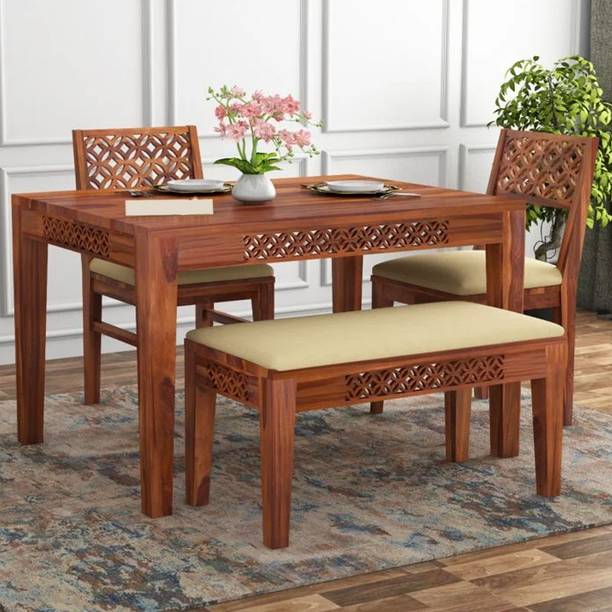 TRUSTCRAFT Premium Dining Table 4 Seater | Wooden Dining Table Set for Home & Dining Room Solid Wood 4 Seater Dining Set