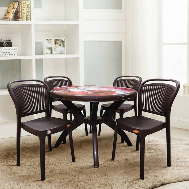 TrendyLivings 4 Seater Dining Set for Home Garden Cafeteria Plastic 4 Seater Dining Set