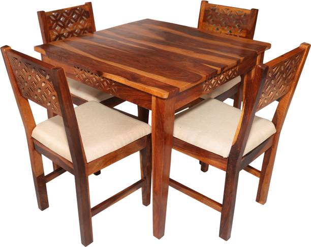 Artesia Acacia Wood 4 Seater Dining Table Set with 4 Cushion Chairs Solid Wood 4 Seater Dining Set