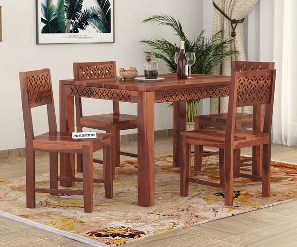 PR FURNITURE CNC Design Sheesham Wood Four Seater Dining Set For Dining Room/ Restaurant | Solid Wood 4 Seater Dining Set