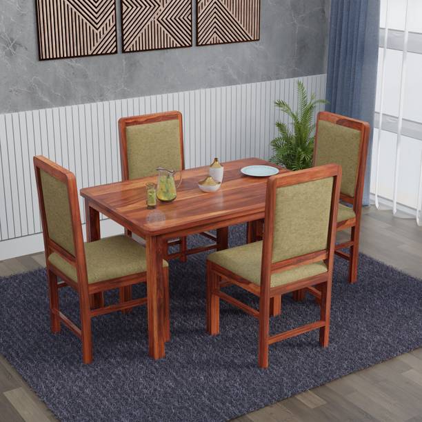 BARZISN Solid Sheesham Wood 4 Seater Dining Table Set for Dining Room & Home Solid Wood 4 Seater Dining Set