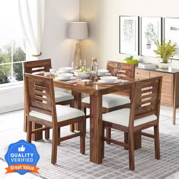 Rask Wood Sheesham Wood 4 Seater Dining Set/Wooden Dining Set For Living Room/Home Solid Wood 4 Seater Dining Set