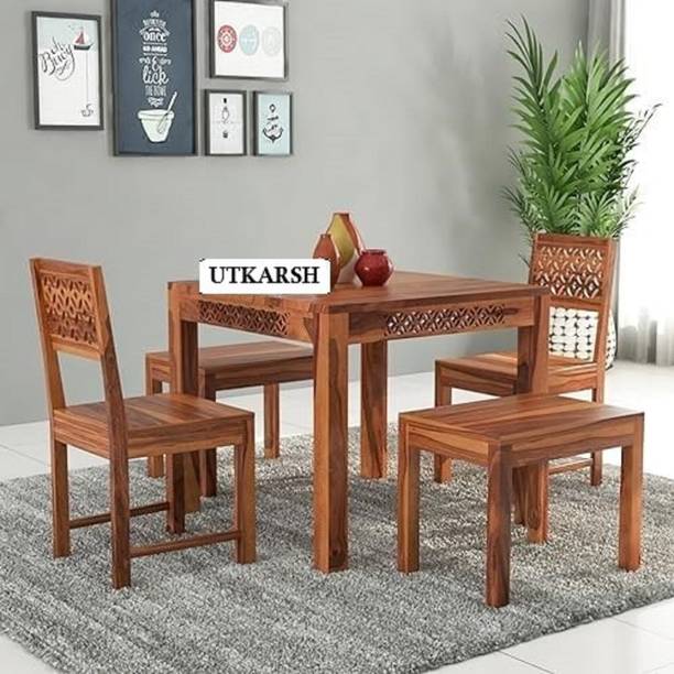 Utkarsh Solid Wood Four Seater Dining Table With Two Chairs & Two Bench For Dining Room| Solid Wood 4 Seater Dining Set