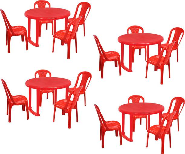 swagath furniture 4 Seater Dining Set 4 for Home Garden Cafeteria Plastic 4 Seater Dining Set