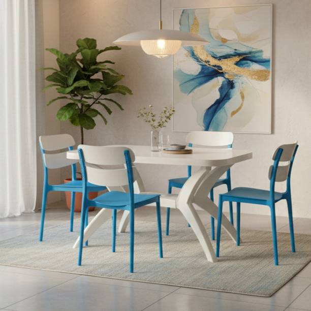 TrendyLivings 4 Seater Dining Table Set for Home Garden Cafeteria Restaurant Plastic 4 Seater Dining Set