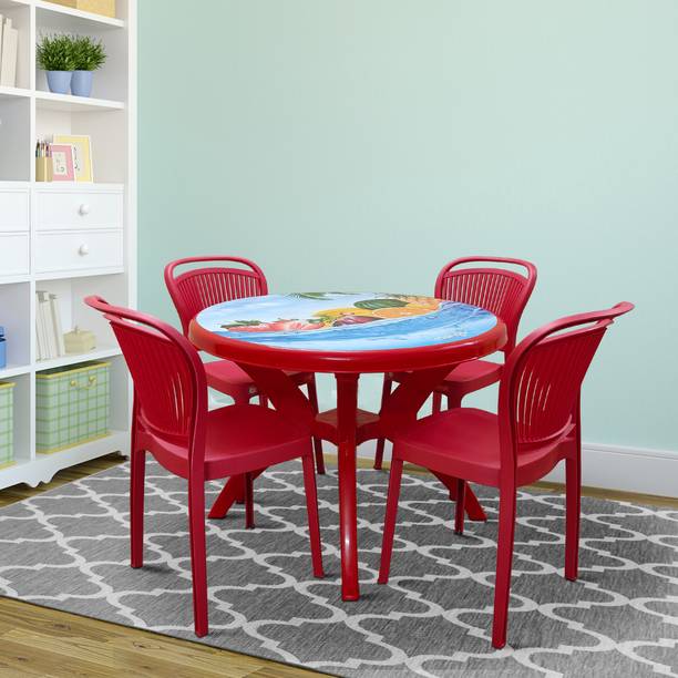 TrendyLivings 4 Seater Dining Set for Home Garden Cafeteria Plastic 4 Seater Dining Set