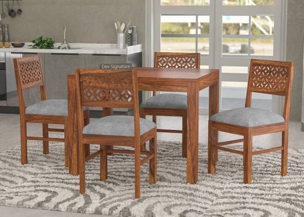 Devsignature Solid Sheesham Wood Four Seater Dining Set For Kitchen , Hotel , Restaurant Solid Wood 4 Seater Dining Set