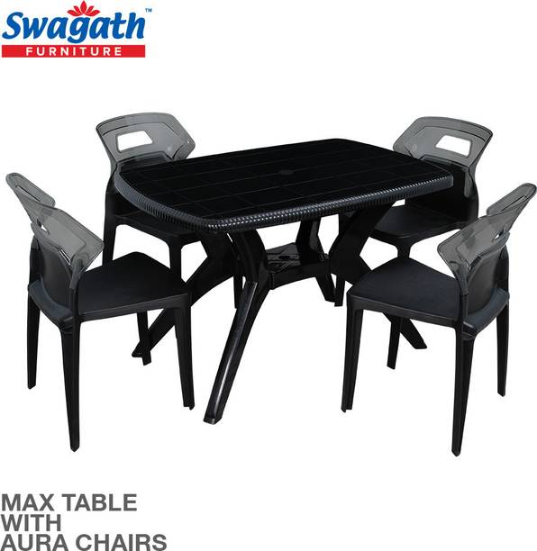 swagath furniture 4 Seater Dining Table Set for Home Garden Cafeteria Plastic 4 Seater Dining Set