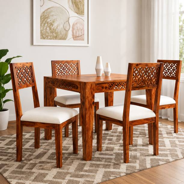 Kendalwood Furniture Premium Dining Room Furniture Wooden Dining Table with 4 Chairs Solid Wood 4 Seater Dining Set