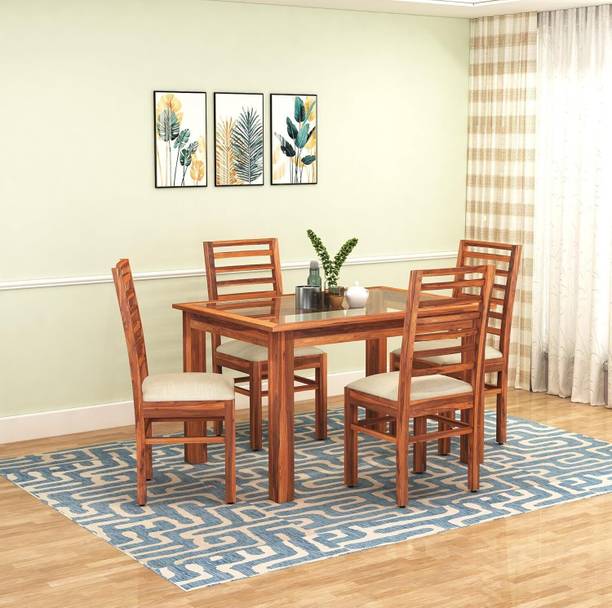 SONA ART & CRAFTS Rosewood ( Sheesham ) Frame Glass Top Solid Wood 4 Seater Dining Set