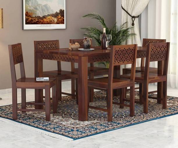 Flipkart Perfect Homes Sheesham Wood Six Seater CNC Designed Dining Set For Dining Room/ Restaurant || Solid Wood 6 Seater Dining Set