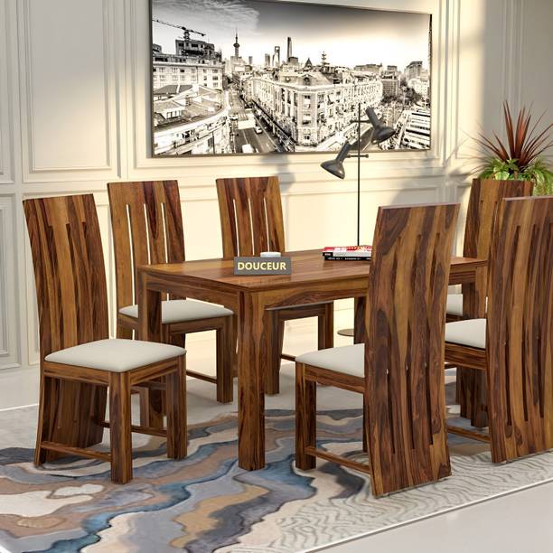 Douceur Furnitures Solid Sheesham Wood Six Seater Dining Set For Dining Room , Restaurant . Solid Wood 6 Seater Dining Set