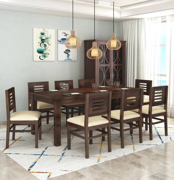 SONA ART & CRAFTS Rosewood ( Sheesham ) Frame Glass Top Solid Wood 8 Seater Dining Set