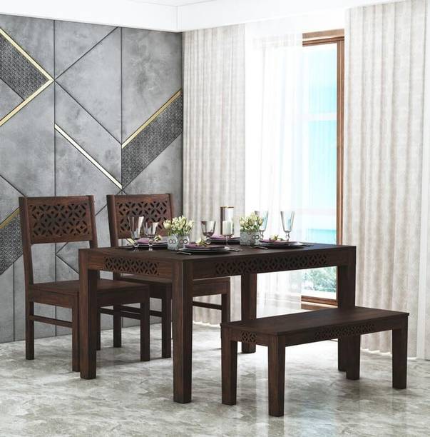SUNCROWN WoodAura Solid Wood 4 Seater Dining Set