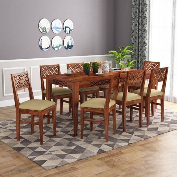 Taskwood Furniture Solid Wood Sheesham Wood 8 Seater Dining Table With 8 Chairs For Dining Room Solid Wood 8 Seater Dining Set