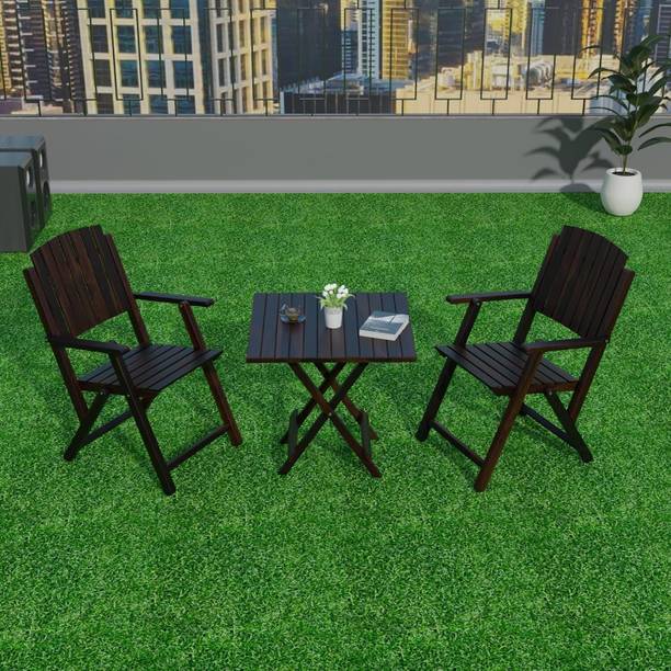 FLIPWOOD Solid Wood Folding Patio Dining Table 2 Chair and Table for Garden Balcony Cafe Solid Wood 2 Seater Dining Set