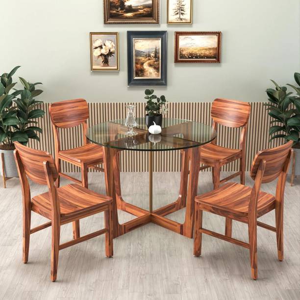 Flipkart Perfect Homes Sheesham Wood Nova Glow Modern Glass 4 Seater Dining Set For Home, Restaurant. Solid Wood 4 Seater Dining Set