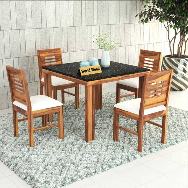 Worldwood Marble Finish RoseWood (Sheesham) Solid Wood 4 Seater Dining Set