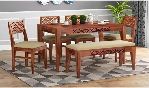 Dholamaru Solid Sheesham Wood Six Seater CNC Cutting Design Dining Set With Bench || Solid Wood 6 Seater Dining Set