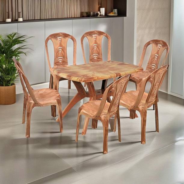 swagath furniture 6 Seater Dining Table Set for Home Garden Cafeteria Plastic 6 Seater Dining Set
