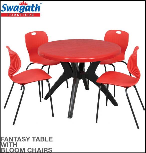 swagath furniture 4 Seater Dining Set 1 for Home Garden Cafeteria Plastic 4 Seater Dining Set
