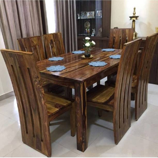 Taskwood Furniture Solid Wood Sheesham Wood 6 Seater Dining Table With 6 Chairs For Dining Room Solid Wood 6 Seater Dining Set