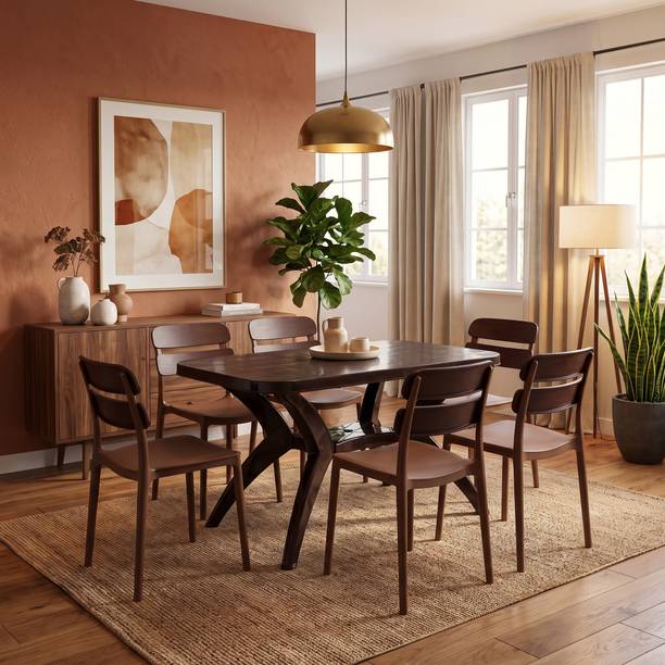 TrendyLivings 6 Seater Dining Table Set for Home Garden Cafeteria Restaurant Plastic 6 Seater Dining Set
