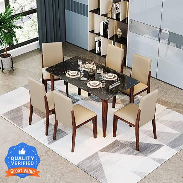 DecorNation Italiana Solid Wood 6 Seater Dining Set
