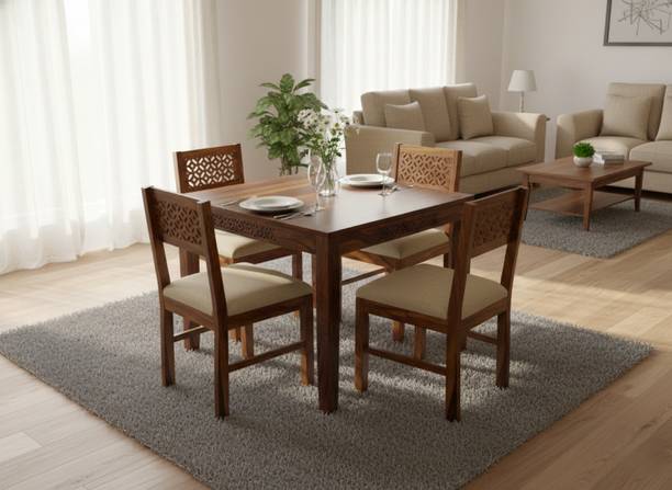 Deuba Premium Quality 4 Seater Dining Table Set Solid Wood 4 Seater Dining Set