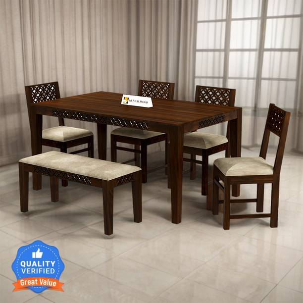 Kendalwood Furniture Premium Dining Room Furniture Wooden Dining Table with 4 Chairs & 1 Bench Solid Wood 6 Seater Dining Set