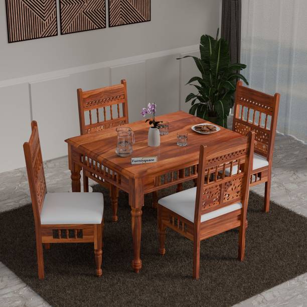 Furnisquare Wood 4 Seater Dining Table Set for Home | Dining Table with 4 Chairs Solid Wood 4 Seater Dining Set