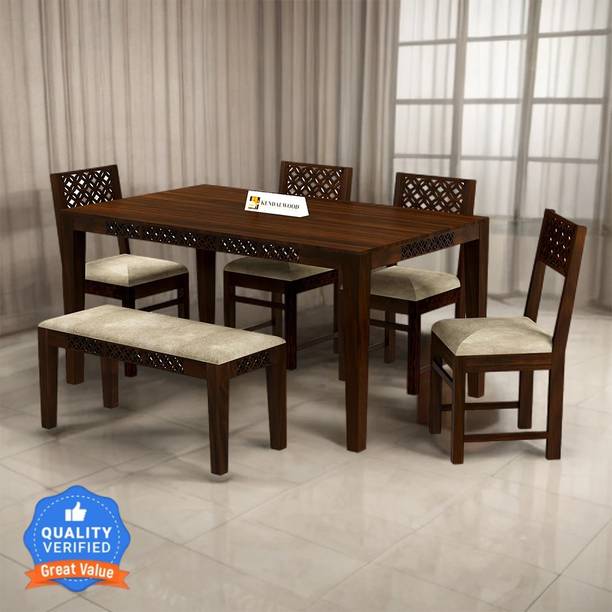 Kendalwood Furniture Premium Dining Room Furniture Wooden Dining Table with 4 Chairs & 1 Bench Solid Wood 6 Seater Dining Set