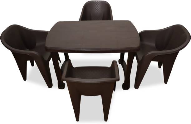 HELLO 4 Seater Dining Table Set for Home Garden Cafeteria Plastic 4 Seater Dining Set