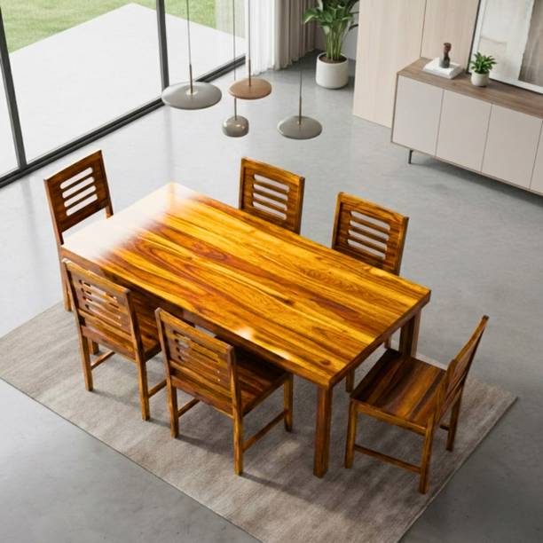 WAKESURE Sheesham (Rosewood) Solid Wood 6 Seater Dining Set