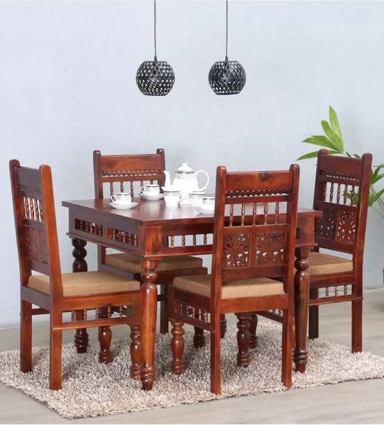 FURNISQUARE Solid Sheesham Wood 4 Seater Dining Set With 4 Chairs For Dining Room Solid Wood 4 Seater Dining Set