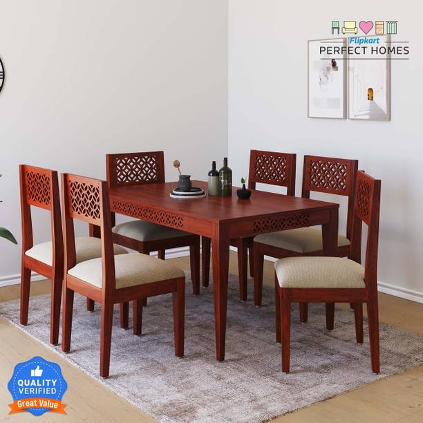 Flipkart Perfect Homes Dining Table with 6 Chairs for Home | Dining Room Sets for Restraunts Solid Wood 6 Seater Dining Set