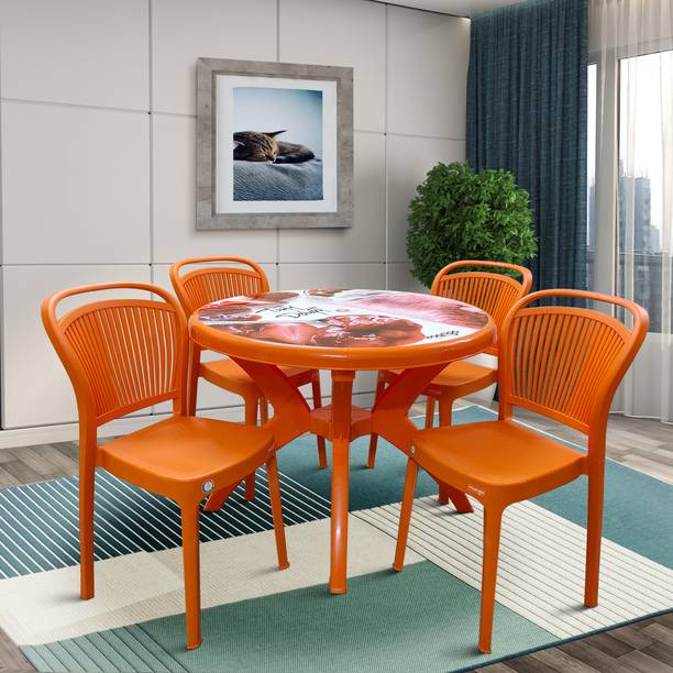 TrendyLivings Round Shaped Plastic 4 Seater Dining Set