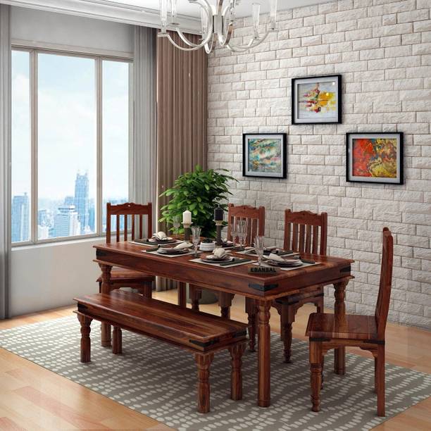 WOODENJOY Solid Sheesham Wood Dining Set With Bench Solid Wood 6 Seater Dining Set