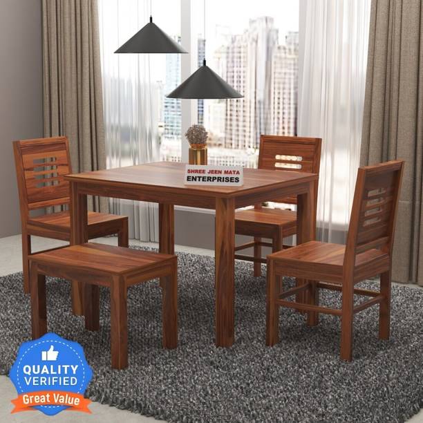Shree Jeen Mata Enterprises Solid Sheesham Wood 4 Seater Dining Table With 3 Chairs, 1 Bench For Dining Room Solid Wood 4 Seater Dining Set