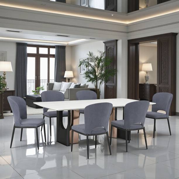 THE ATTIC The Attic Tavian Luxe 6 Seater Dining Set,Steel Grey,Rose Gold, Gun Metal,180Cms Metal 6 Seater Dining Set