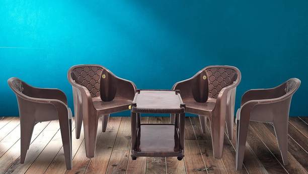 Anmol Moulded Star 3D Set of 4 Chairs and 1 Table Resturant Cafetaria Plastic 4 Seater Dining Set