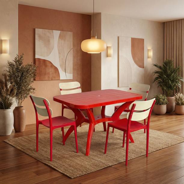 TrendyLivings 4 Seater Dining Table Set for Home Garden Cafeteria Restaurant Plastic 4 Seater Dining Set